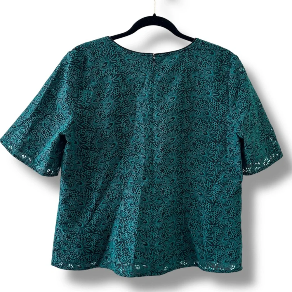 Ann Taylor Green Lace Short Sleeve Top & Pencil Skirt Set Women’s Size 12 Career